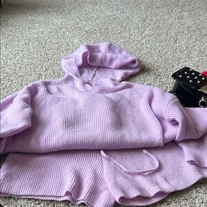 Lavender Knit Hoodie with matching shorts.